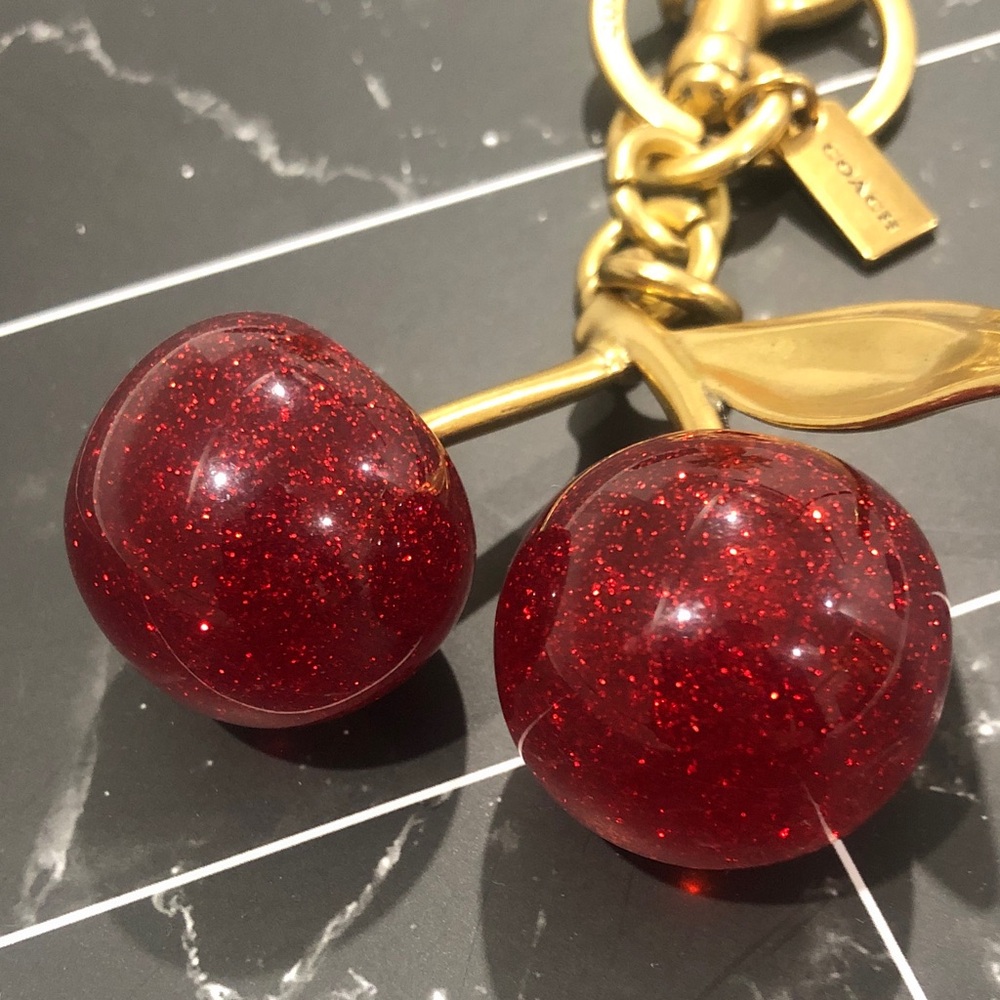 Coach Gold-Tone Keychain with Red Glitter Cherry Charms - Picture 3 of 4
